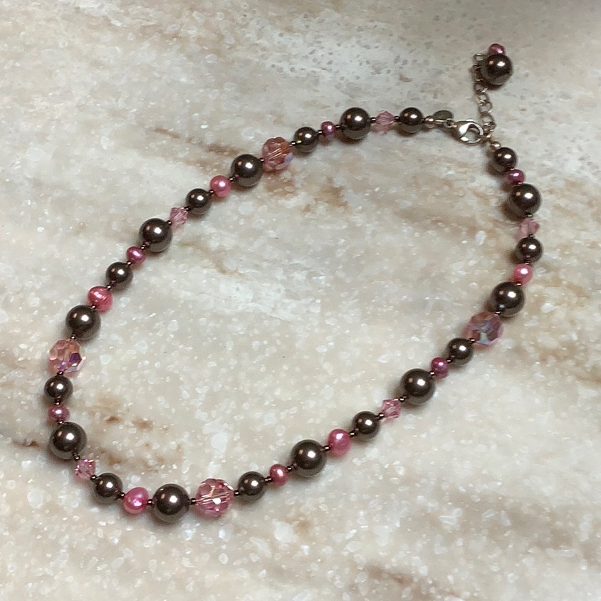 Emily Ray 925 Silver & Pink/Bronze Beaded Necklacenwot